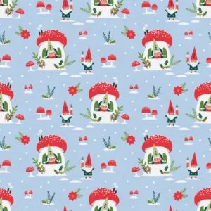 Mushroom Village - Blue - PBS Fabric