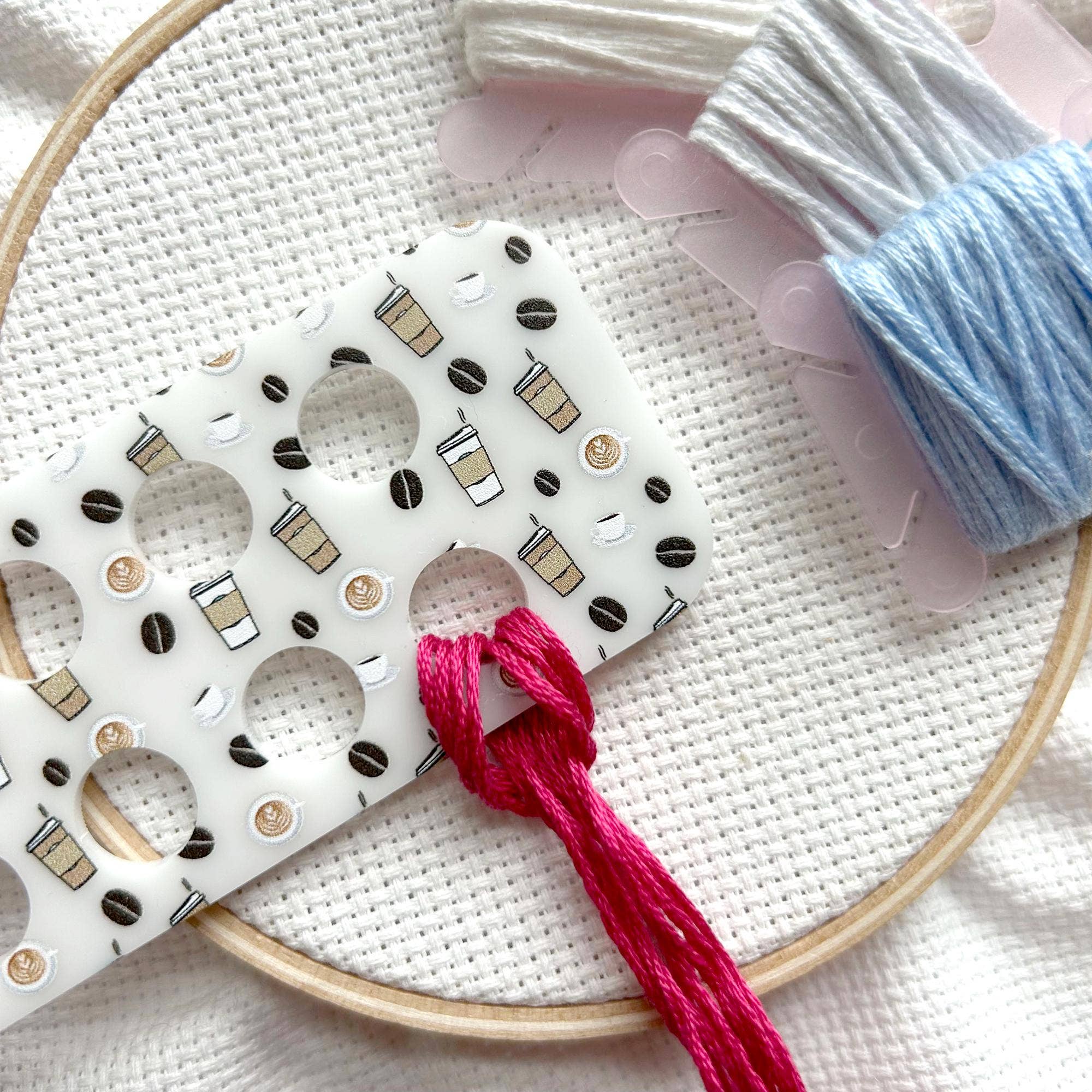 Acrylic Coffee Embroidery Floss Organizer for 20 Colors | Coffee Cups and Beans Thread Holder