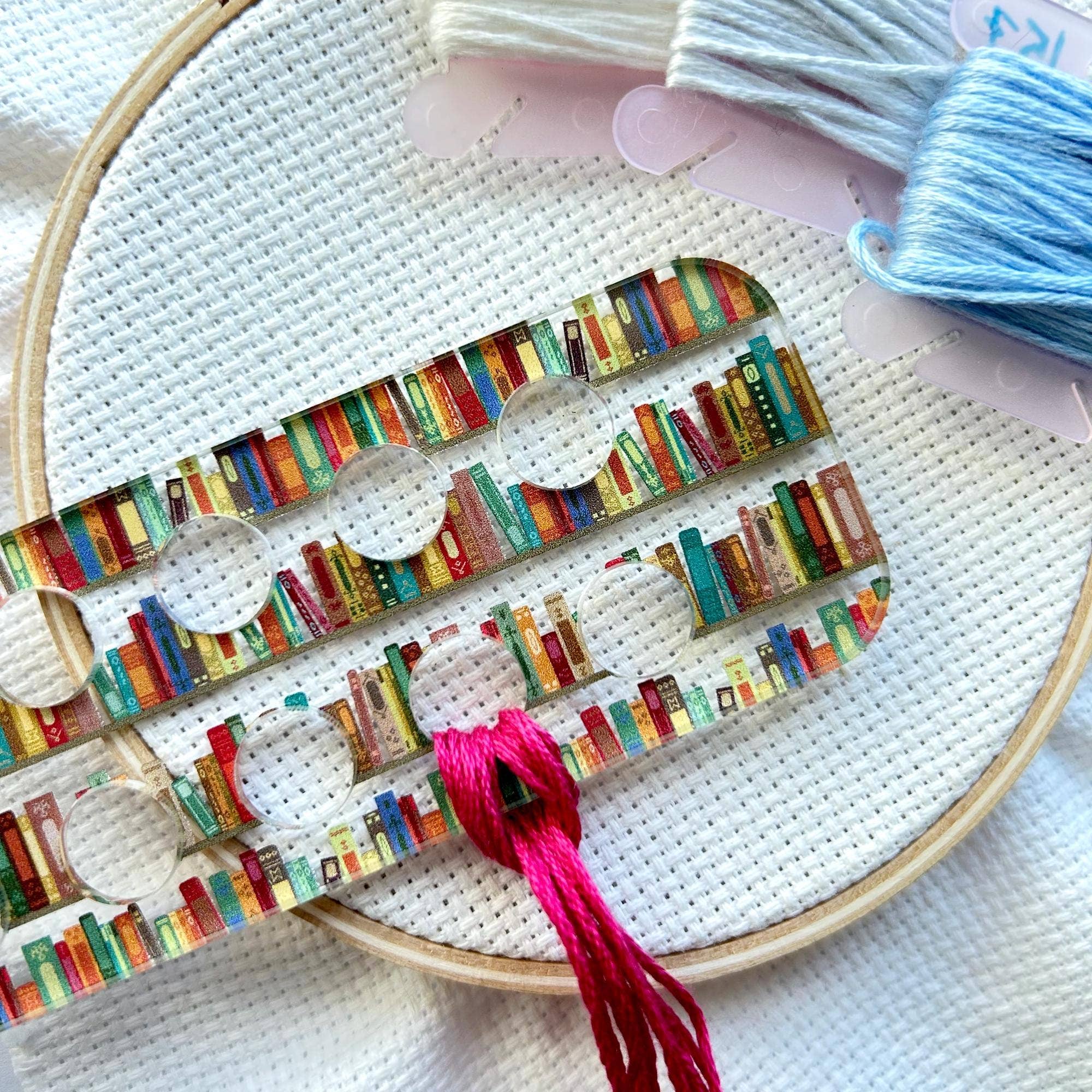 Books on a Bookshelf Embroidery Floss Organizer for 20 Colors | Reader's Transparent Thread Holder