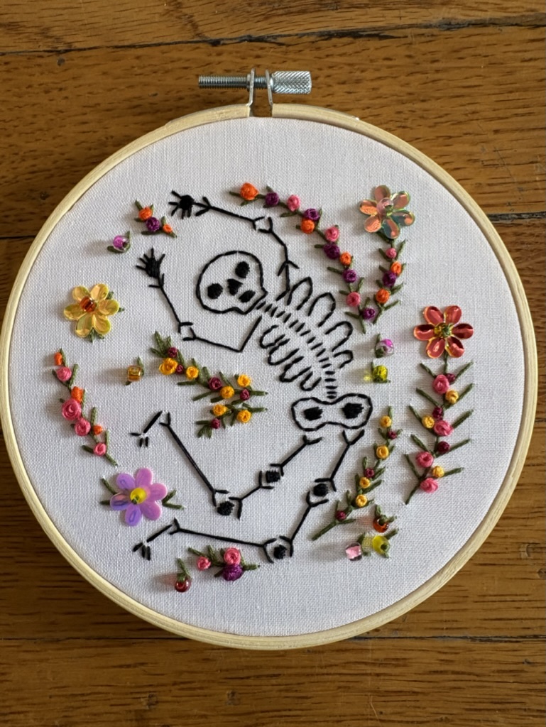 Dancing Skeleton with Beads & Sequins DIY Hand Embroidery Kit by CushiCushi915
