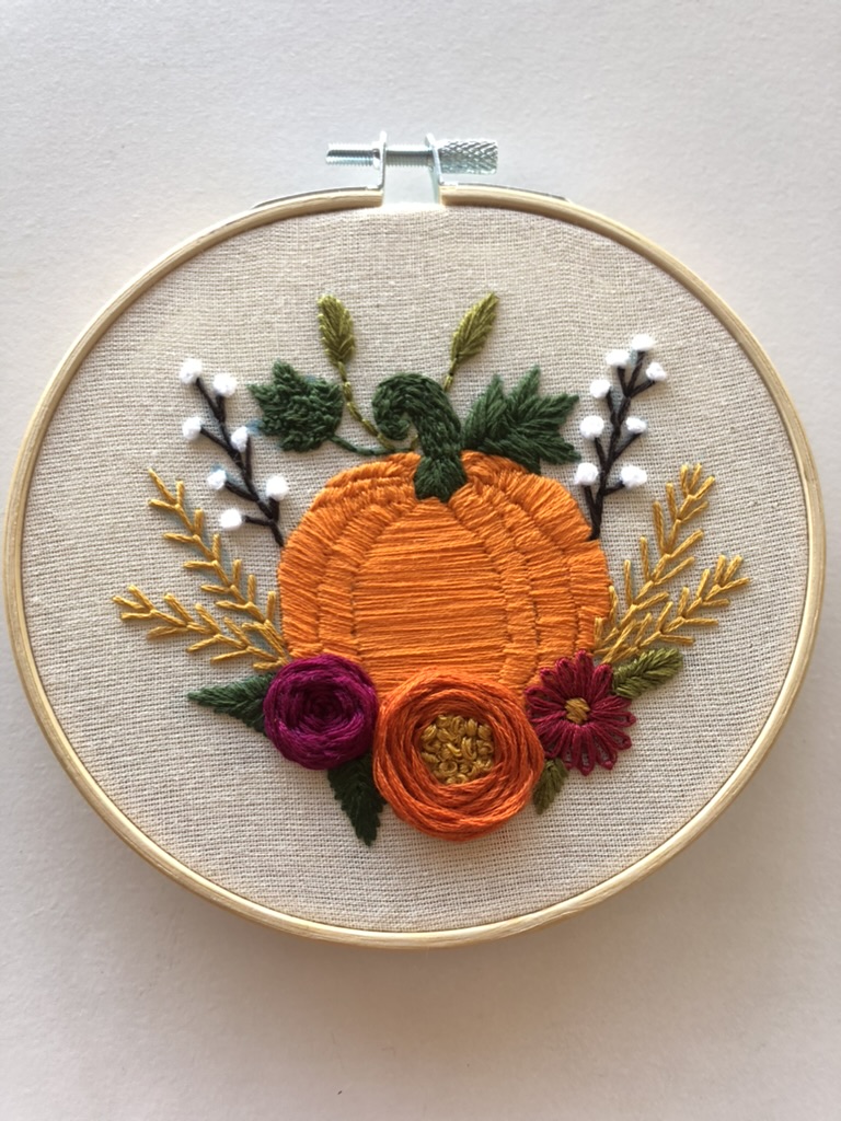 Fall Botanicals & Pumpkin DIY Hand Embroidery Kit by CushiCushi915